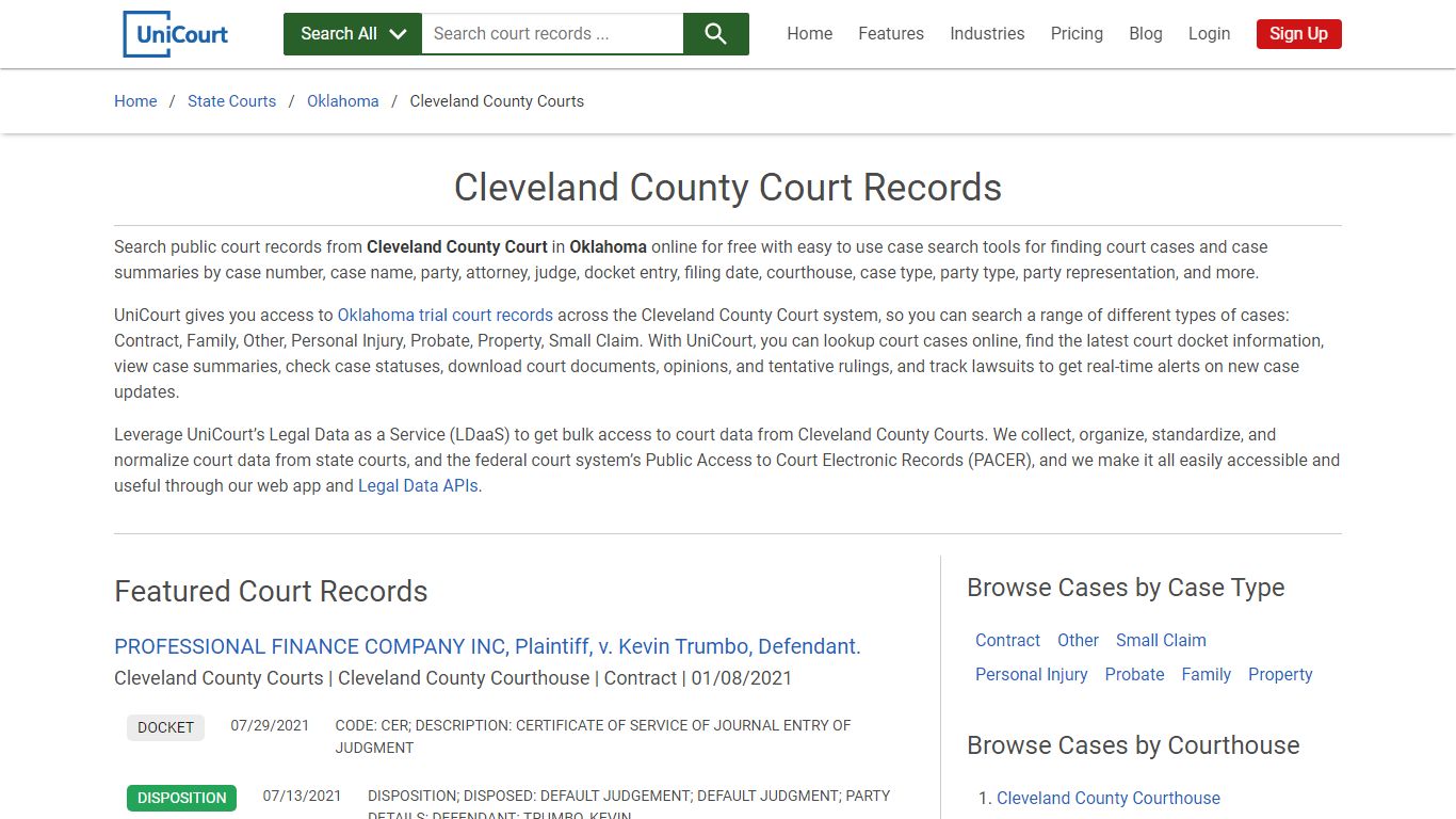 Cleveland County Court Records | Oklahoma | UniCourt